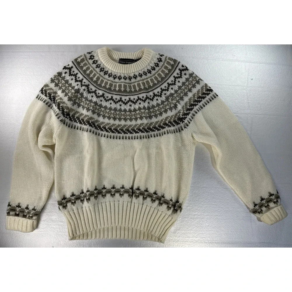 VTG Peter England Fair Isle Geometric Pattern Sweater Adult Large Ivory Ski Knit
